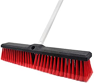 Push Broom Stiff Indoor Outdoor Rough Surface Floor Scrub Brush 17.7 inches Wide 61.8 inches Long Handle Stainless Steel, for Cleaning Bathroom Kitchen Patio Garage Deck Concrete Wood Stone Tile Floor