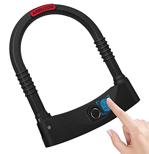 VEEAPE Fingerprint Lock U Lock Bike IP65 Waterproof U Bike Lock, Bicycle Lock with USB Cable, 100 Fingerprints, Unlock Time 0.5 Seconds, Anti-Theft Safety Suitable for Bike Motorcycle Glass Door