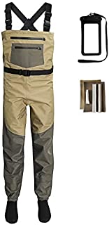 Auscamotek Breathable Fly Fishing Chest Wader Stockingfoot with Waterproof Phone Dry Bag