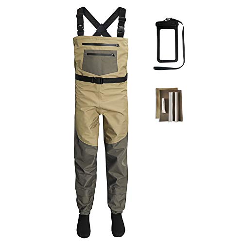 Auscamotek Breathable Fly Fishing Chest Wader Stockingfoot with Waterproof Phone Dry Bag