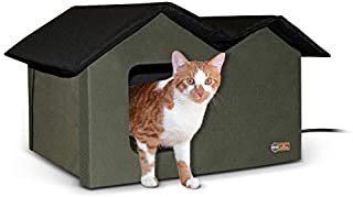 K&H Pet Products Outdoor Heated Kitty House Extra-Wide Olive 26.5 X 15.5 X 21.5 Inches