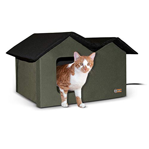 K&H Pet Products Outdoor Heated Kitty House Extra-Wide Olive 26.5 X 15.5 X 21.5 Inches