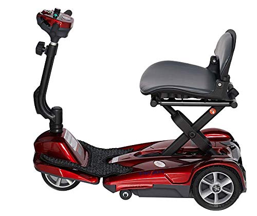 EV Rider Transport M EZ(Easy Move) S19M Fold Manual Folding Electric Mobility Scooter for Adults Seniors Handicaped Lightweight Mobility Travel Scooter, 11.5 Ah Li Battery Pack, Burgundy Red