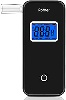 Breathalyzer, Rofeer Digital Blue LED Screen Portable Breath Alcohol Tester with 5 Mouthpieces for Drivers Or Home Use, Auto Power Off, Sound Alarm, Current Temperature Display