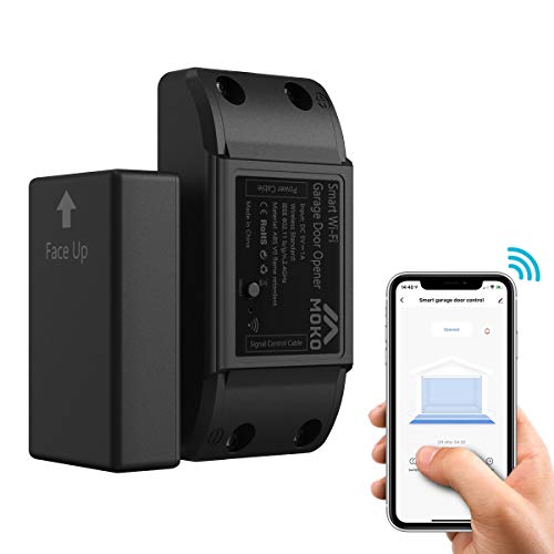 MoKo Newest Design Smart WiFi Garage Door Opener, Wireless Sensor System Wi-Fi Enabled Garage Door Remote Controller Work with Alexa, Google Home Assistant, Siri Shortcuts, No Hub Required