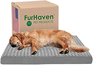 Furhaven Pet Dog Bed - Deluxe Orthopedic Mat Ultra Plush Faux Fur Traditional Foam Mattress Pet Bed with Removable Cover for Dogs and Cats, Gray, Jumbo
