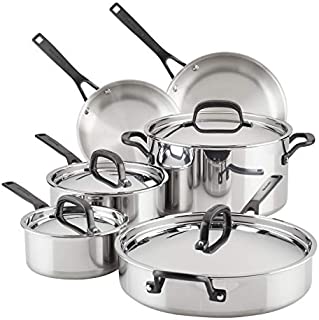 KitchenAid 5-Ply Clad Polished Stainless Steel Cookware Pots and Pans Set, 10 Piece