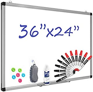 LOUKIN Magnetic Dry Erase Board, 36 x 24 Inch, Whiteboard & All-in-one Accessories Kit (Includes 12 Markers, 6 Magnets, 1 Cleaner and 1 Eraser). Aluminium Alloy Frame