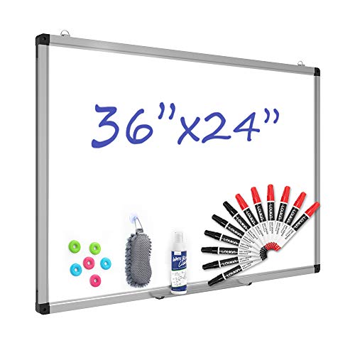 LOUKIN Magnetic Dry Erase Board, 36 x 24 Inch, Whiteboard & All-in-one Accessories Kit (Includes 12 Markers, 6 Magnets, 1 Cleaner and 1 Eraser). Aluminium Alloy Frame