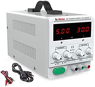 DC Power Supply, Dr.meter 30V 5A Adjustable Switching Regulated DC Bench Linear Power Supply with Alligator Leads and 3 LED Digital Display, 110V/220V Variable Power Supply with US 3-Prong Cable