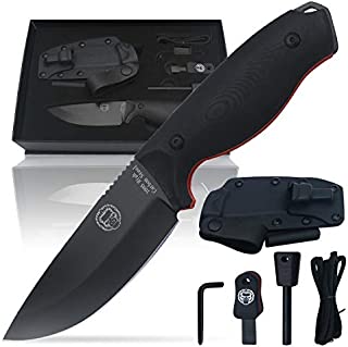 Bushcraft Survival Knife | Full Tang Fixed Blade Outdoor Camping Hunting Knife In Sheath Gift For Him | 1095 High Carbon Steel Knife Fire Starter Scraper & Paracord | Bushcraft Survival Knife Gift