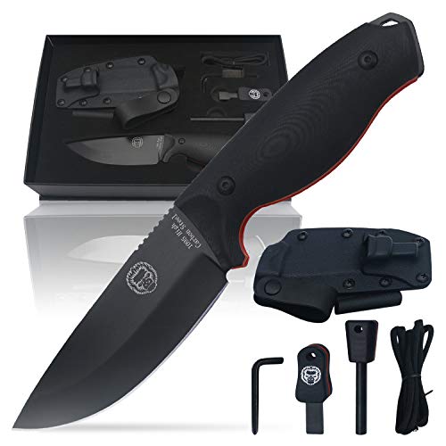 Bushcraft Survival Knife | Full Tang Fixed Blade Outdoor Camping Hunting Knife In Sheath Gift For Him | 1095 High Carbon Steel Knife Fire Starter Scraper & Paracord | Bushcraft Survival Knife Gift