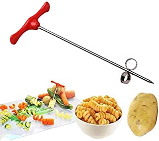 Vegetables Spiral Knife Carving Tool Potato Carrot Cucumber Salad Chopper Manual Spiral Screw Slicer Cutter Spiralizer, Kitchen Cooking Maker-Tower Chips Making Twist Shredder, Stainless Steel Spiral