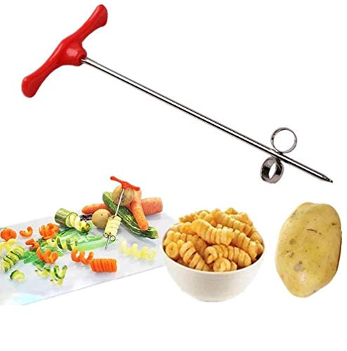 Vegetables Spiral Knife Carving Tool Potato Carrot Cucumber Salad Chopper Manual Spiral Screw Slicer Cutter Spiralizer, Kitchen Cooking Maker-Tower Chips Making Twist Shredder, Stainless Steel Spiral