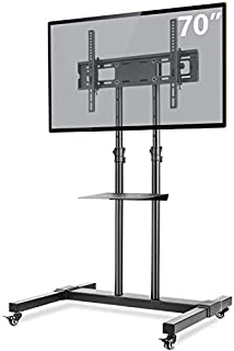 TAVR Mobile TV Stand Rolling TV Cart Floor Stand with Mount on Lockable Wheels Height Adjustable Shelf for 32-70 inch Flat Screen or Curved TVs Monitors Display Trolley Stand Loading 110lbs