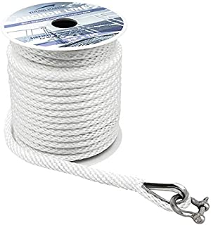 YOUNG MARINE Premium Solid Braid MFP Anchor Line Braided Anchor Rope/Line 3/8 Inch 100FT with Stainless Steel Thimble & Shackle (3/8