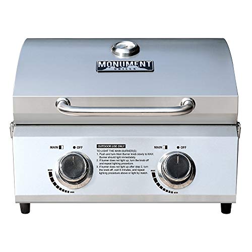 Monument Grills 13742 19inch Tabletop Portable Propane Gas Grill with Travel Locks, Stainless Steel Cooking Grates, and Built in Thermometer