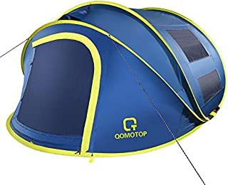 OT QOMOTOP 4 Person Pop up Tent, 9.5×7 with 50 Center Height, 10 Second Setup Instant Tent, Rainproof Tent, 4 Ventilated Mesh Windows, 2 Mesh Doors, Family Camping TentsBlue