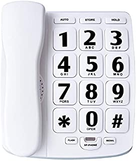 JeKaVis J-P02 Large Button Corded Phone for Elderly with Speakerphone Amplified Phones Support Speed Dial/Wall Mountable, White