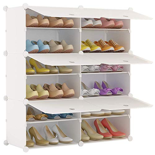 KOUSI Portable Shoe Rack Organizer 24 Pair Tower Shelf Storage Cabinet Stand Expandable for Heels, Boots, Slippers, 6 Tier White