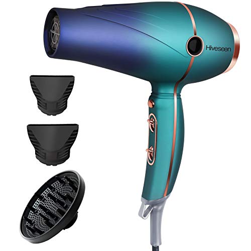 Hiveseen Professional Salon Hair Dryer 2300W, Powerful AC Motor Blow Dryer with Negative Ionic Ceramic Technology, 2 Speeds and 2 Heat Settings 1 Cold Button, Contain 2 Nozzles and 1 Diffuser