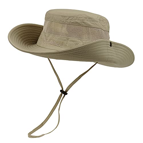 Fishing Hat Wide Brim Sun Hats for Men Women Outdoor Bucket Hat UPF 50+ Summer Sports Hats Khaki One Size
