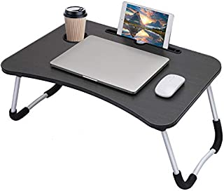 Hossejoy Foldable Laptop Table, Breakfast Serving Bed Tray, Lap Desk with Foldable Leg & Tablet Phone Groove & Cup Slot for Reading Writing Eating on Bed Couch Sofa Floor (Black)