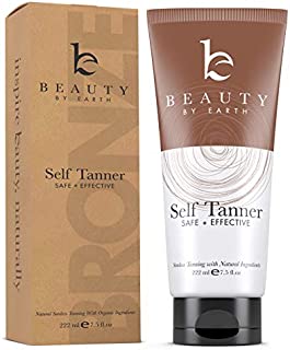 Self Tanner - With Organic Aloe Vera & Shea Butter, Sunless Tanning Lotion and Bronzer Buildable Light, Medium or Dark Tan for Natural Looking Fake Tan, Self Tanners Best Sellers (7.5oz)