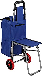 Dporticus Multipurpose Folding Utility Cart with Built-in Seat for Laundry, Grocery, Shopping and More