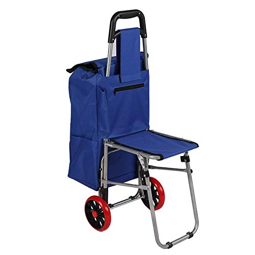 Dporticus Multipurpose Folding Utility Cart with Built-in Seat for Laundry, Grocery, Shopping and More