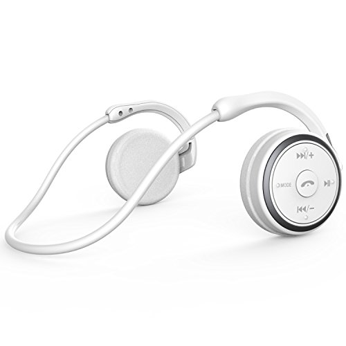 Small Bluetooth Headphones Behind The Head, Sports Wireless Headset with Built in Microphone and Crystal-Clear Sound, Fold-able and Carried in The Purse, 12-Hour Battery Life, White