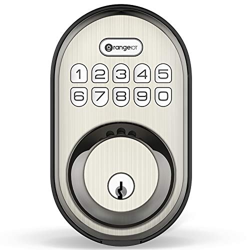 Keyless Entry Deadbolt Lock, Orangeiot Electronic Keypad Door Lock, Auto Lock, 1 Touch Locking, 20 Customizable User Codes, Back Lit, Easy Installation for Front Back Door, Satin Nickel