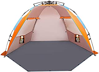 Oileus X-Large 4 Person Beach Tent Sun Shelter - Portable Sun Shade Instant Tent for Beach with Carrying Bag, Stakes, 6 Sand Pockets, Anti UV for Fishing Hiking Camping, Waterproof Windproof, Orange