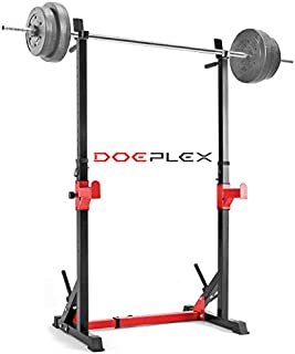 Doeplex [2021 Upgrade] Multi-Function Adjustable Squat Rack Exercise Stand - 550-Pound Capacity (Black/Red)