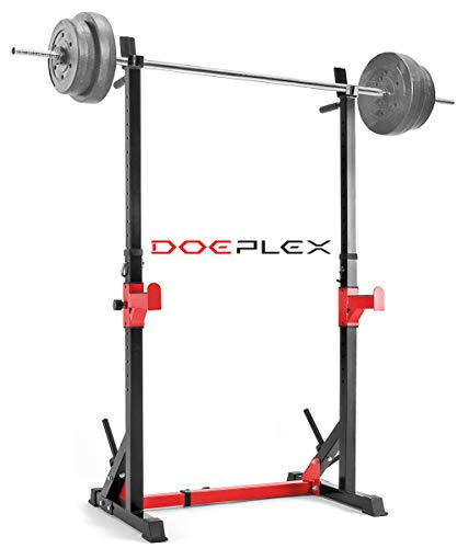 Doeplex [2021 Upgrade] Multi-Function Adjustable Squat Rack Exercise Stand - 550-Pound Capacity (Black/Red)