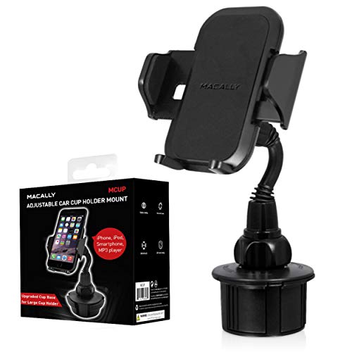 Macally Cup Phone Holder for Car Mount for Apple iPhone 11 Pro Max XS XS Max XR X 8 8+ 7 7 Plus 6s 6 5s SE, Samsung Galaxy S10 Plus S9 S8 Note, LG, Nexus, Google Pixel 3, Motorola, Smartphone (MCUP),Black