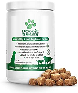 Doggie Dailies Glucosamine for Dogs, 225 Soft Chews, Advanced Hip and Joint Supplement for Dogs with Glucosamine, Chondroitin, MSM, Hyaluronic Acid and CoQ10, Premium Dog Glucosamine (Chicken)