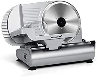 Meat Slicer, Techwood Electric Deil Food Slicer with Removable 9 Stainless Steel Blade, Deli Cheese Fruit Vegetable Bread Cutter with Adjustable Knob for Thickness, Food Carriage & Non-Slip Feet