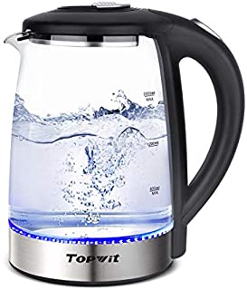 Topwit Electric Kettle Glass Hot Water Kettle, Upgraded, 2L Water Warmer Cordless, Stainless Steel Lid & Bottom, Tea Kettle with Fast Heating, Auto Shut-Off & Boil Dry Protection