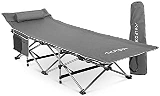 Alpcour Folding Camping Cot  Deluxe Collapsible Single Person Bed in a Bag w/Pillow for Indoor & Outdoor Use  Ultra Lightweight, Comfortable, Heavy Duty Design Holds Adults & Kids Up to 300 Lbs