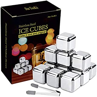 Das TooKii Stainless Steel Whiskey Stones, 12PCS Cooling Whiskey Rocks, Reusable Metal Ice Cubes Refreezable Chilling Stones, Wine Cooler for Drink, Bar Accessories with Ice Tongs Freezer Storage Tray