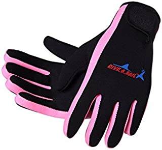 DIVE & SAIL Wetsuits 1.5 mm Premium Neoprene Gloves Scuba Diving Five Finger Glove, Pink, Small