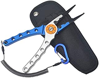 Fishing Pliers Hook Remover Braid Line Cutting and Split Ring with Lanyard and Sheath, Stainless Steel Jaw Rustproof Saltwater Offshore Bass, Fly Fishing Trout