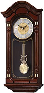 Seiko Stately Dark Brown Solid Oak Case Wall Clock with Pendulum and Chime