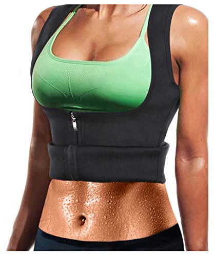 LODAY Women Neoprene Sauna Sweat Waist Trainer Vest with Zipper for Weight Loss Gym Workout Body Shaper Tank Top Shirt