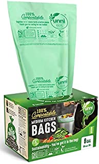 UNNI ASTM D6400 100% Compostable Trash Bags, 6-8 Gallon, 30L, 50 Count, Heavy Duty 0.85 Mils, Medium Home Garbage Liners, Portable Toilet Replacement Bags, US BPI and Europe OK Compost Home Certified