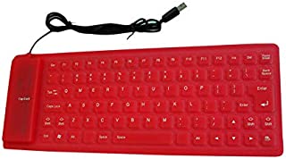 Baost Portable 85-Keys Folding Pocket Silent Typing Silicone Keyboard Waterproof Spillproof Folding Silicone Wired USB Roll Up Keyboard for Desktop Computer PC Laptop Notebook Red