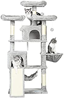 Hey-brother 63'' Multi-Level Cat Tree, King Cat Condo with Cozy Perches, Stable Cat Tower Pet Play House (Light Gray) MPJ024W