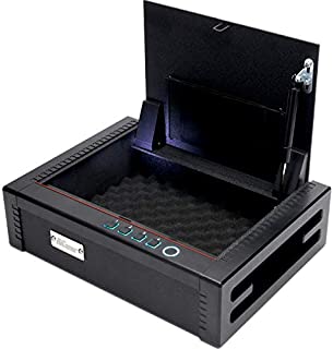 HiCamer Gun Safe with Fingerprint Identification and Biometric Lock for 2 Pistols Keypad and Key Access Rugged Construction Auto Open Lid Firearm Safety Device Home and Personal Safe Series