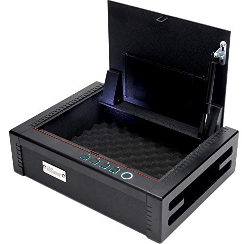 HiCamer Gun Safe with Fingerprint Identification and Biometric Lock for 2 Pistols Keypad and Key Access Rugged Construction Auto Open Lid Firearm Safety Device Home and Personal Safe Series